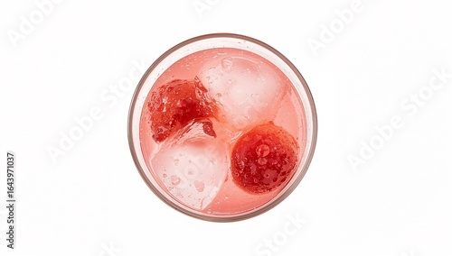 Wallpaper Mural A pink sparkling drink with ice cubes and floating red berries. Torontodigital.ca