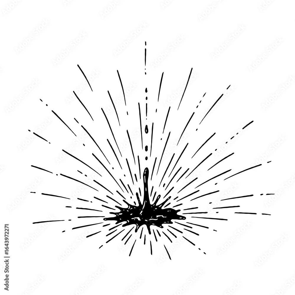 Obraz premium Splash illustration with radial lines and ink blot design art