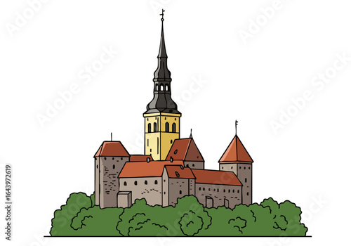 A stylized illustration of Tallinn's Freedom Square, featuring the iconic spire. Clean lines and a modern aesthetic create a visually appealing landmark icon.