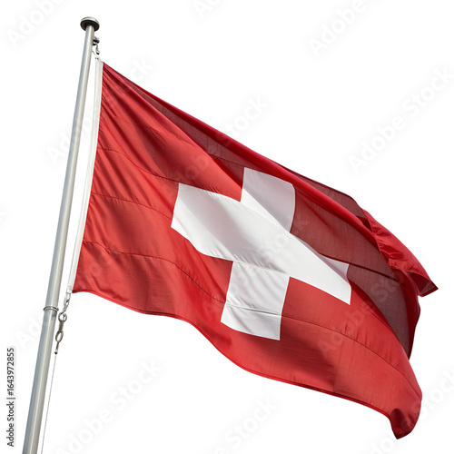 The swiss flag waving in the wind, isolated on transparent background