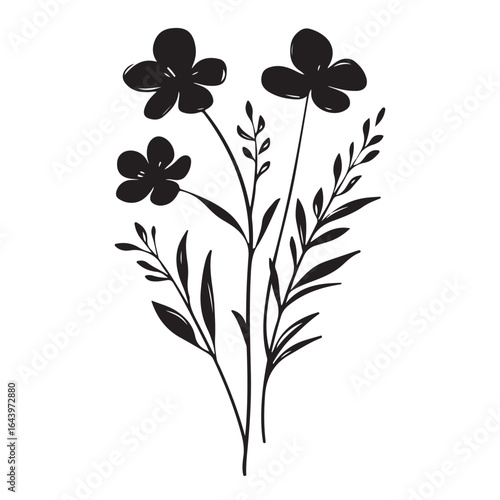 vertical poster or card template with a simple icon of a mallow bud drawn with several lines in line art style, for logos and tattoos