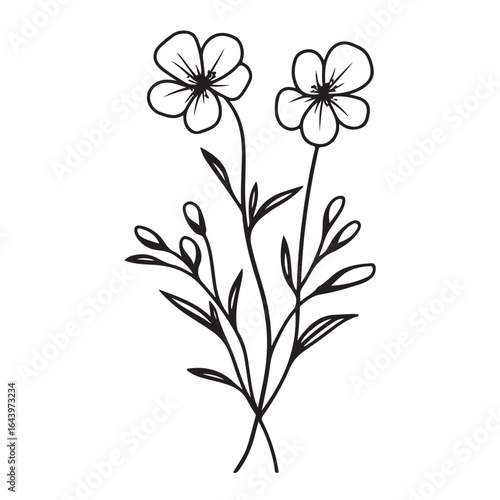 vertical poster or card template with a simple icon of a mallow bud drawn with several lines in line art style, for logos and tattoos