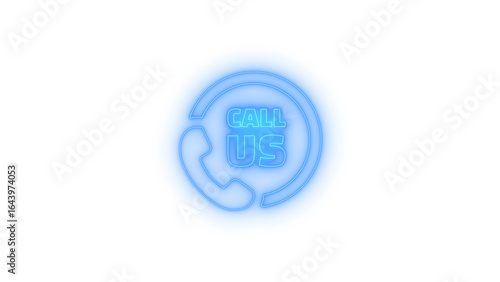 Neon glowing call us icon with telephone receiver symbol on transparent background representing customer support, contact center, communication hotline, help service, inquiry response