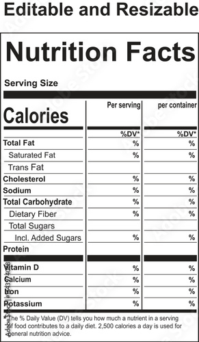 Editable and Resizable Nutrition Facts Label Template for Food Products