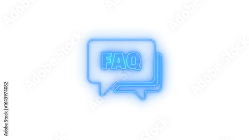 Neon glowing faq icon with speech bubbles on transparent background representing customer support, help center, communication, answers, chatbot service, digital inquiry, and question assistance tool