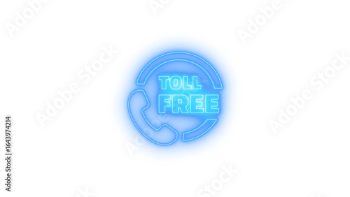 Neon glowing toll free phone icon on transparent background representing customer service, contact support, free call, hotline access, helpline number, communication service and digital assistance