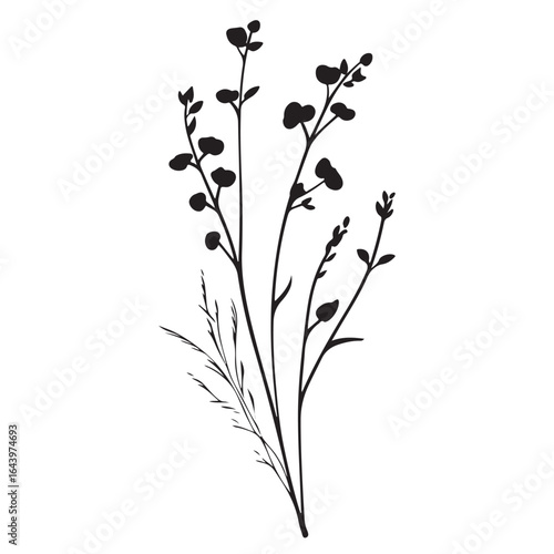 vertical poster or card template with a simple icon of a mallow bud drawn with several lines in line art style, for logos and tattoos