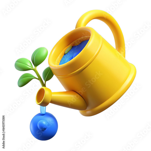 Wallpaper Mural Yellow watering can pouring blue water onto a small green plant with a blue droplet isolated on transparent background Torontodigital.ca