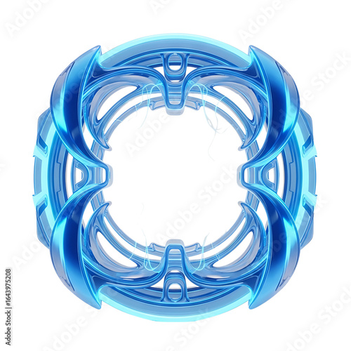 Futuristic blue scifi ring frame with glowing energy and intricate mechanical details isolated on transparent background