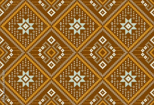 Cross stitch pattern concept showcasing traditional ethnic geometric pattern, Design for textile, background,carpet,wallpaper,clothing,wrapping,Batik,fabric,Vector illustration	
