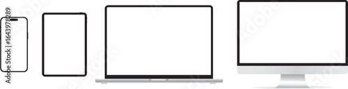 Modern laptop computer, monitor, tablet pc and mobile phone mockup front view, notebook mockup and phone device mockup