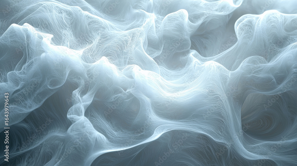 Fototapeta premium Flowing white textures abstract art digital creation soft colors close-up view ethereal concept