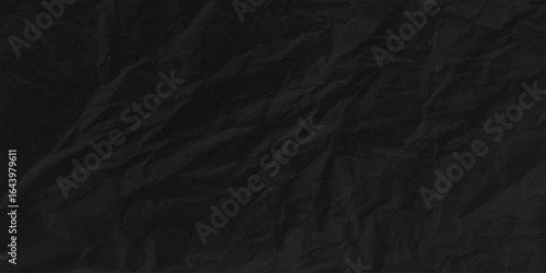 Black crumpled and creased paper poster texture background. Vector idea