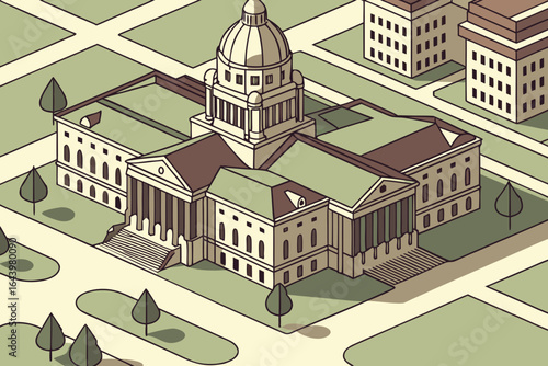 Aerial perspective of Helena’s downtown with the Montana State Capitol, ideal for travel or government-themed campaigns.