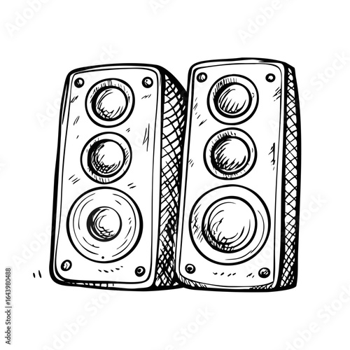 Minimalist black vector illustration of a vintage speaker, symbolizing retro music, audio equipment, and sound technology, isolated on a transparent background