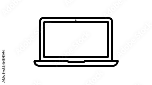Minimalist black outline vector icon of a laptop mockup with a blank screen, symbolizing UI UX design, app presentation, and digital interface. Mockup. Isolated on a transparent background