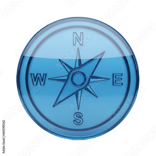 Blue glass compass isolated on transparent background