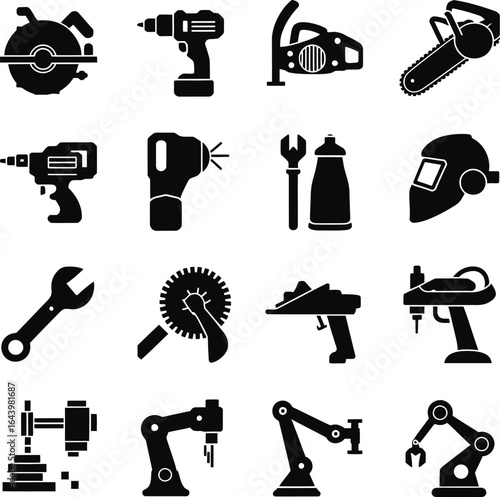 Power Tools Vector Set, Construction and Workshop Icons, vector illustration