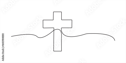 One Continuous Line Drawing of Christianity Icon. Single Line Vector Illustration, One continuous line drawing of the cross of Christ vector illustration. Premium vector, Cross icon icon line.