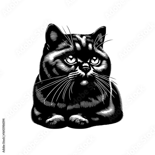Cute black cat sitting and posing isolated on white background, a vector illustration
