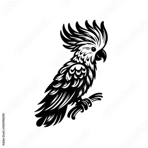 A cockatoo perched on a branch isolated on white background