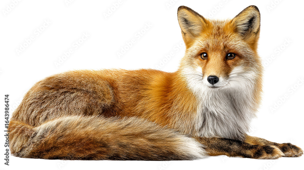Fototapeta premium Red Fox Lying on Transparent Background