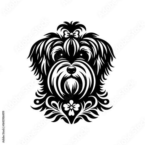 Elegant portrait of a dog with floral elements isolated on white background
