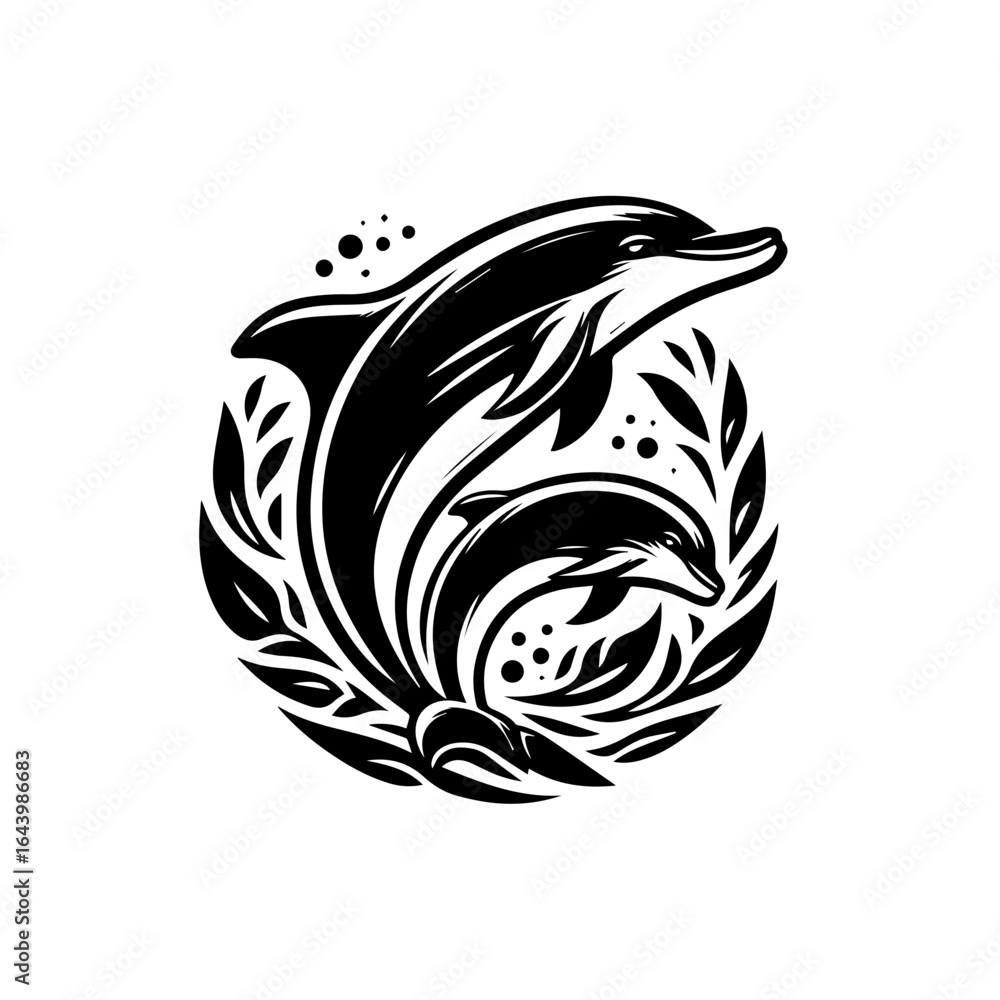 Obraz premium Two dolphins jumping in a circle isolated on white background