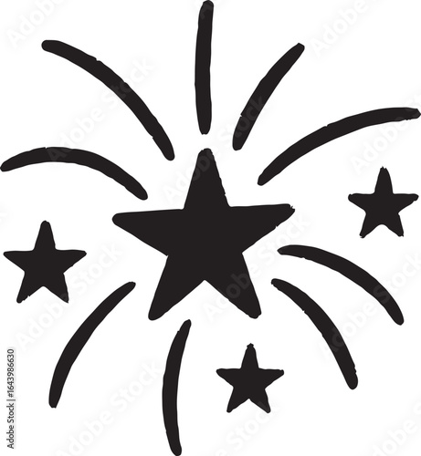 Childlike crayon firework burst silhouette icon. Vector EPS for festive, celebration, and playful graphic designs.