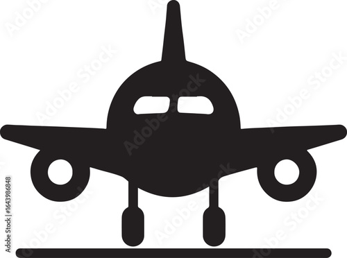 Airplane front view silhouette icon. Vector EPS for aviation, travel, and transportation graphic designs.