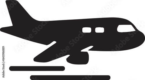 Airplane side view flying silhouette icon. Vector EPS for aviation, travel, and transportation designs.
