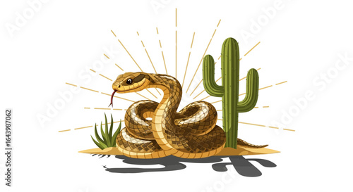 A captivating vector illustration of a snake in a desert landscape on white background