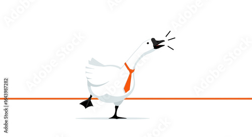 A cartoon goose with an orange tie honking loudly symbolizes office antics and corporate comedy
