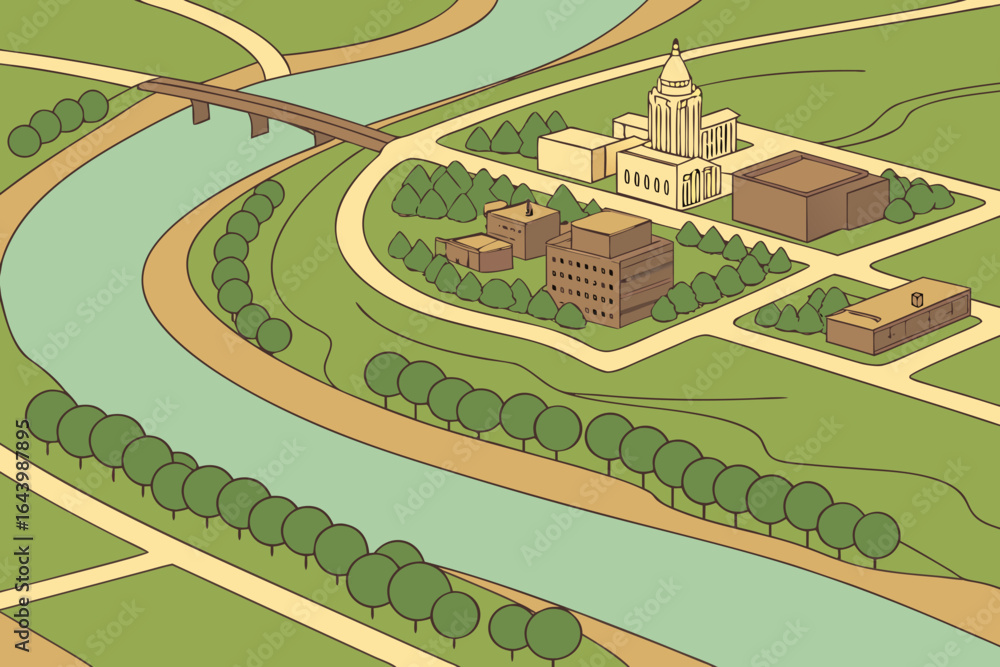 Naklejka premium Overhead view of a border customs checkpoint with inspection lanes, freight trucks, and scanning units in modern flat illustration style.
