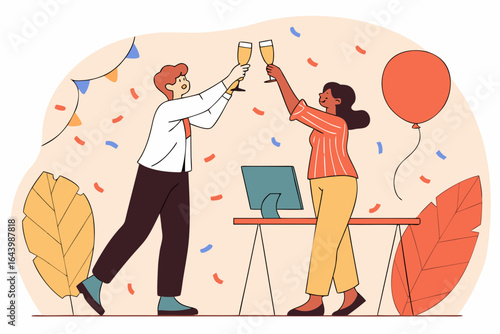 New Year’s Eve office toast with sparkling cider and confetti, perfect for celebration posts and closing-the-year content.