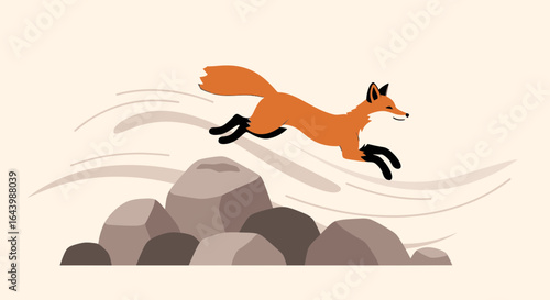 A playful illustration of a fox leaping over rocks expressing freedom and wilderness adventure a great vector art