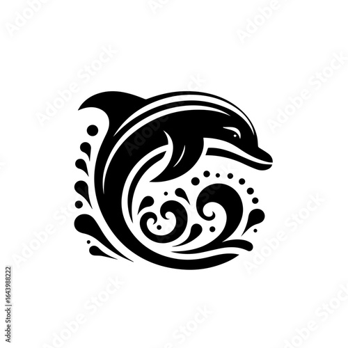 Stylized dolphin leaping through water isolated on white background, joyful moment