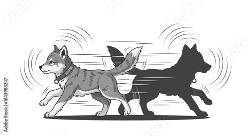 A Cartoon Wolf Running Fast With Speed Lines and a Shadow Effect Enhancing Motion