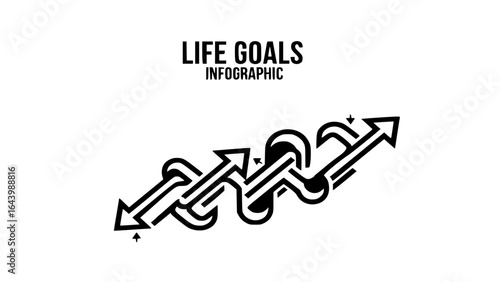 Life goals infographic with a complex arrow path isolated on white background
