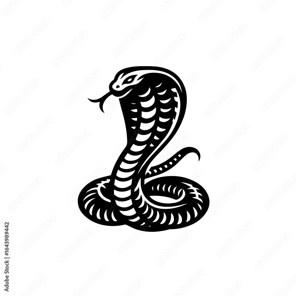 Fototapeta premium Illustration of a cobra snake with its hood spread isolated on white background