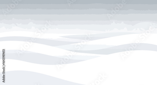 Abstract illustration of snow covered hills against a light gray sky evoking a serene winter landscape