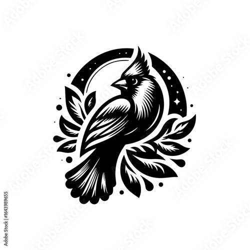 Cardinal bird perched on a branch isolated on white background artwork
