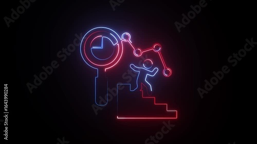 Neon Customer Churn Prediction Icon – Glowing Data Forecasting and Retention Symbol on a black background animation