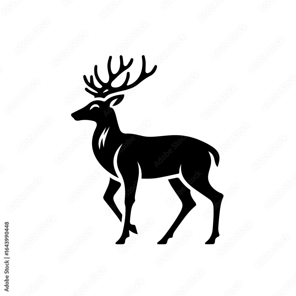 Obraz premium Elegant black silhouette of a majestic deer isolated on white background