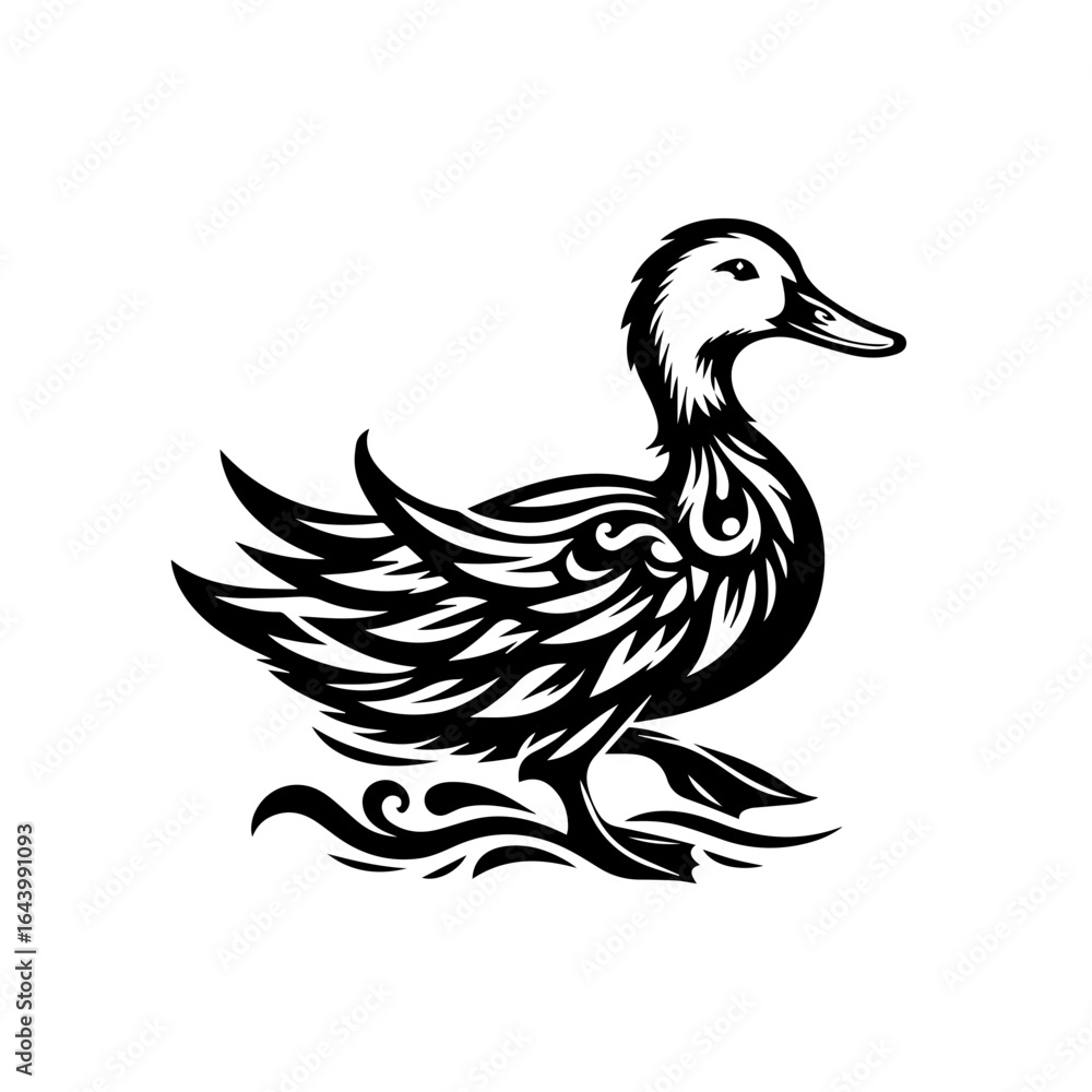 Fototapeta premium Illustration of a duck with detailed feathers isolated on white background