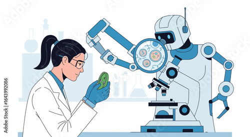 A collaborative scientific effort: Human researcher and robot working together in lab