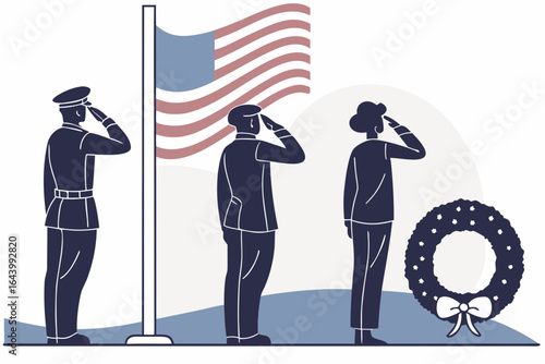 Veterans Day tribute with team members saluting or honoring military service, ideal for professional brands and respectful recognition.