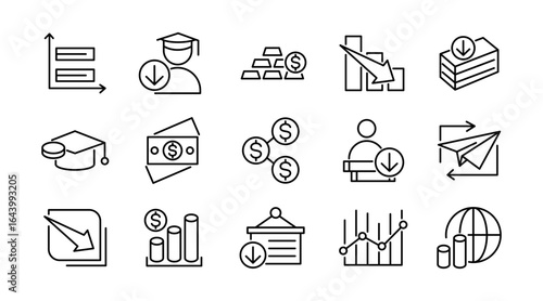 Business Economic Development line icon set. Office management, finance, containing business, economic stimulus, trade expansion, sustainable development line icon set. Ui thin line icon pack.