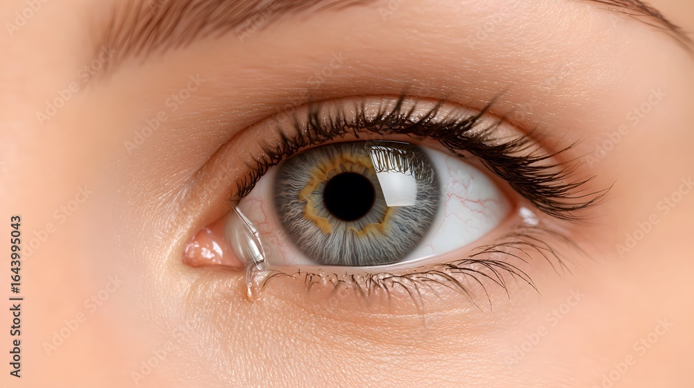 Obraz premium Closeup of a Woman's Eye with a Single Tear