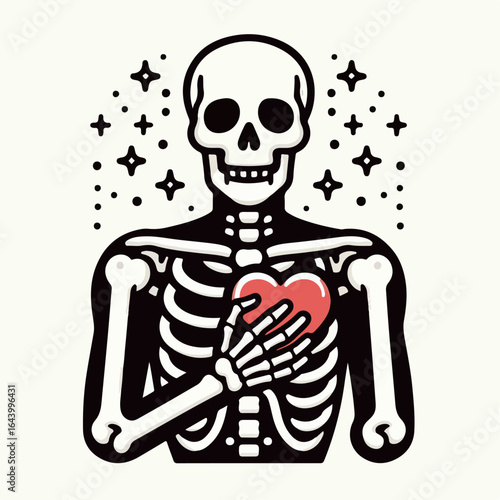 illustration of a human skeleton holding a heart 